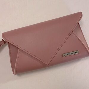 Vintage Jantaminiau Wristlet KLM Origami Clutch Magnetic Snap Faux Leather Pink